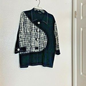 Gottahaveit Womens Sz XL Button Up Blazer jacket Coat Black White  3/4 Sleeve 23